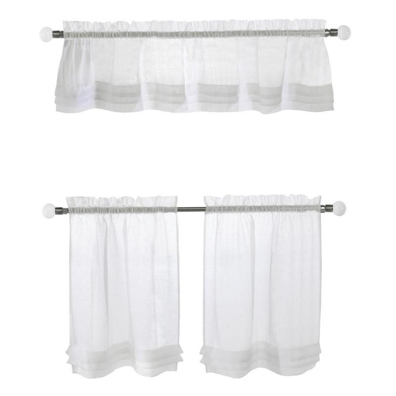 Habitat Cote D' Azure Sheer Rod Pocket 3 Piece Curtain Tiers and Valance Set 52" x 24" White, 1 of 6