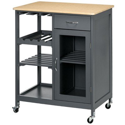 GlasFlength Kitchen Carts and Islands Rolling Kitchen Table Storage Island Mobile Buffet Server Table for Dining Room, Gray, 30"*19"*34.8"