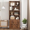 Farmhouse Style Brown Wood Bookcase with Doors - 4 Shelves, 11.8" Depth, 71.4" Height - for Living Room, Bedroom or Home Office Storage - 3 of 4