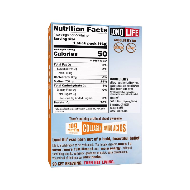 LonoLife Gluten Free Chicken Bone Broth Packets - 2.24oz/4pk, 2 of 6