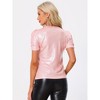 INSPIRE CHIC Women's Glitter Puff Sleeve Round Neck Stretch Casual Pullover Shiny Tops - 4 of 4