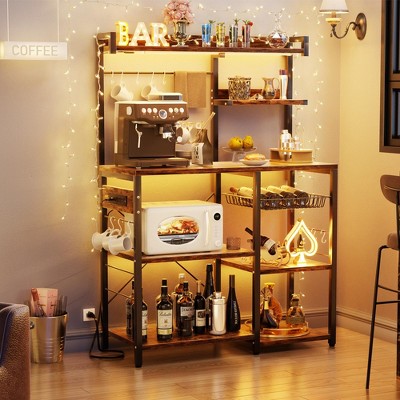 Aheaplus Kitchen Storage Shelf with Hooks, Coffee Bar with Charging Station and Shelves
