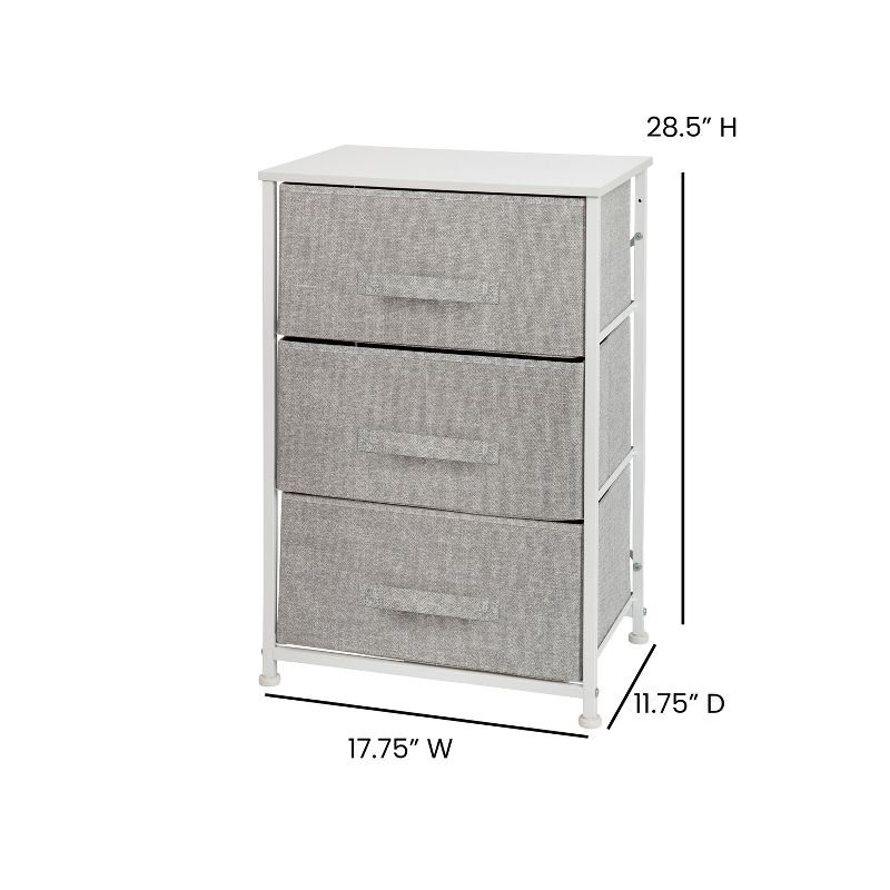 Emma and Oliver 3 Drawer Vertical Storage Dresser with Wood Top & Fabric Pull Drawers, 4 of 10