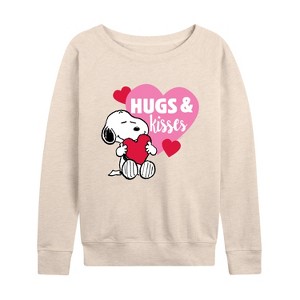 Women's - Peanuts - Snoopy Hugs And Kisses Lightweight French Terry Wide Neck Long Sleeve Shirt - 1 of 4