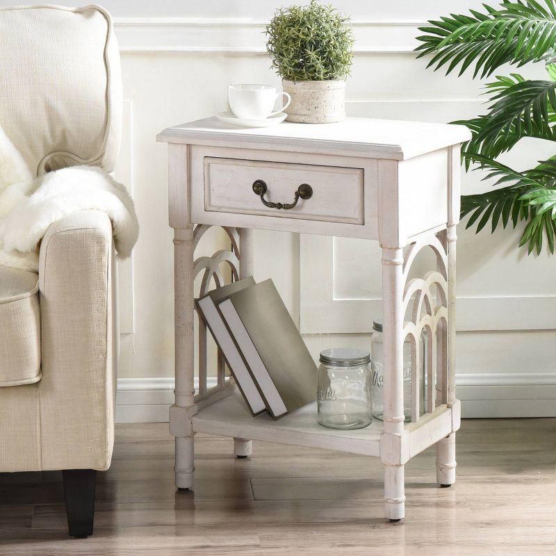 1 Drawer Side Table Distressed White - Stylecraft, 3 of 7