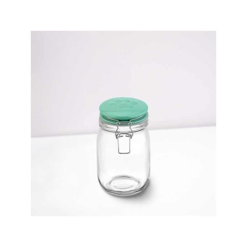 Amici Pet 7CN528R Briard Glass Pet Treats Jar with Hermetic Sealing Ceramic Lid, BPA Free, 34 Oz, Clear Green, 3 of 5