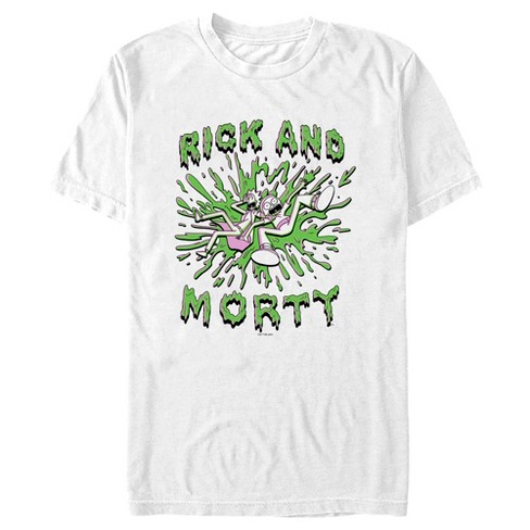 Men s Rick And Morty Screaming Green Slime Splash T Shirt White 2X Large