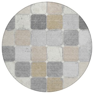Beige And Gray Geometric Washable Indoor Outdoor Area Rug - 1 of 4