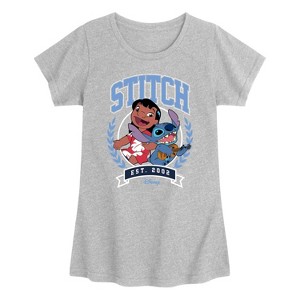 Girls' - Disney - Stitch Collegiate Group Fitted Short Sleeve Graphic T-Shirt - 1 of 3