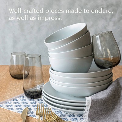 Fog Blue Ceramic 12-Piece Dinnerware Set for Four