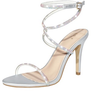 BLISSFUL STEP Women's Rhinestones Open Toe Stiletto Heel Heeled Sandals - 1 of 4