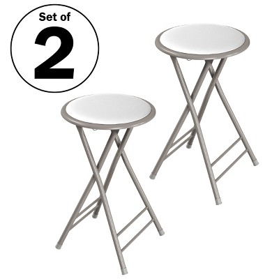 Trademark Home Heavy-Duty 24-Inch Folding Stools with Padded Seats, White, Set of 2