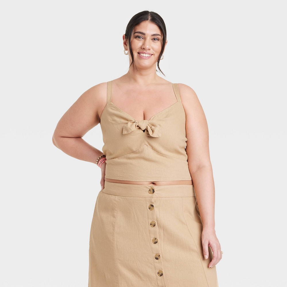 Women's Tie-Front Cropped Tank Top - Universal Thread™ Tan 2X