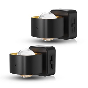 DORESshop 2W Integrated LED Plug-In Night Light, Black Short Square Cylinder Lens, Warm 3000K, Up & Down Beam, 2-Pack - 1 of 4