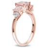 EVERLY JEWELRY |Rose Plated Sterling Silver 0.04 CT TW Diamond And 1 2/5 CT TGW Morganite Three Stone Ring - 2 of 4