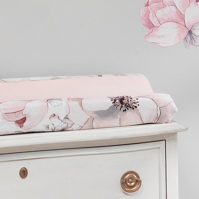 Soft Pink and Gray Floral Minky Changing Pad Cover