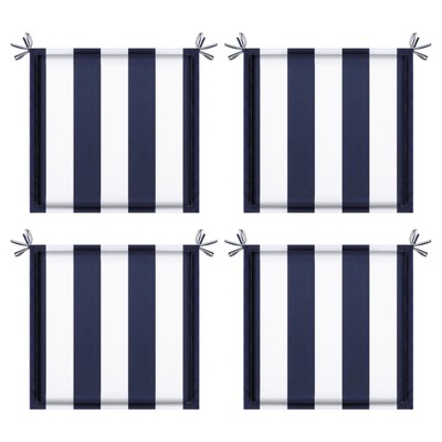 VisioGear 4PCS Outdoor Patio Seat Cushion, Replacement Seat Cushion with Ties for Gardens, Patios, Navy Blue White Striped, 14.67"*14.67"*2.1"