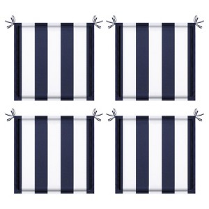 VisioGear 4PCS Outdoor Patio Seat Cushion, Replacement Seat Cushion with Ties for Gardens, Patios, Navy Blue White Striped, 14.67"*14.67"*2.1" - 1 of 4