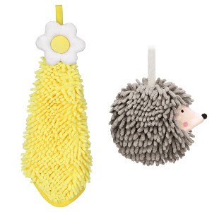 REGALWOVEN 2 Packs Chenille Hand Towel Flower and Cute Cartoon Hanging Hand Towel for Bathroom 6" x 15"/7" x 7" - 1 of 4