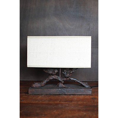 Black Resin Bird Table Lamp with Linen Shade