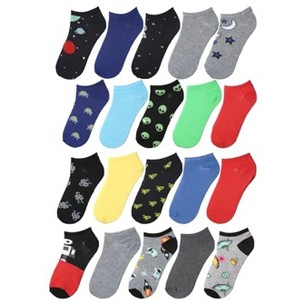 Tipi Toe Kids Boys 20 Pairs Classy Lightweight Novelty Alien Space Astronaut & Rocket Pattern Low Cut/No Show Socks - 1 of 3