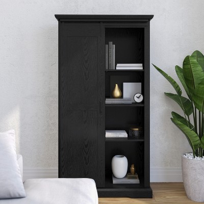 Black Farmhouse Freestanding Storage Cabinet with Adjustable Shelving