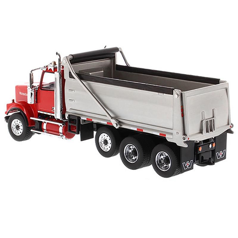 Western Star 4900 SF Dump Truck Red and Silver 1/50 Diecast Model by Diecast Masters, 3 of 5
