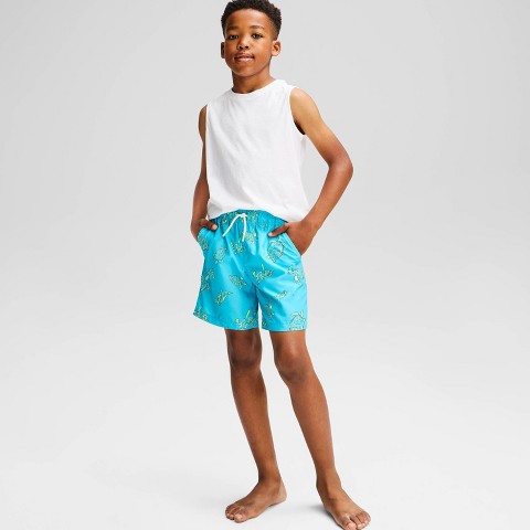 Cat & Jack Boys' Roaming Turtles Swim Trunks - Cat & Jack™ Blue/ Showy Green S