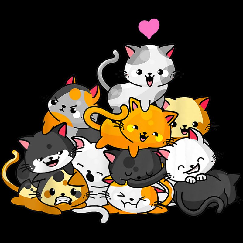 Junior's Design By Humans Cat Cute Pile Cats Anime Kawaii Neko Gift Women Girls By MiuMiuShop T-Shirt, 2 of 4