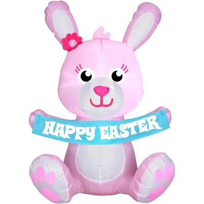 Gemmy Airblown Inflatable Pink Easter Bunny, 3.5 ft Tall, pink