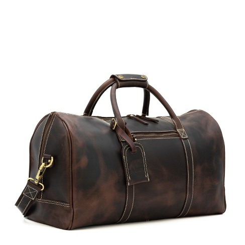 Men's Overnight Travel Leather Duffel Bag - 30L Top Grain Leather