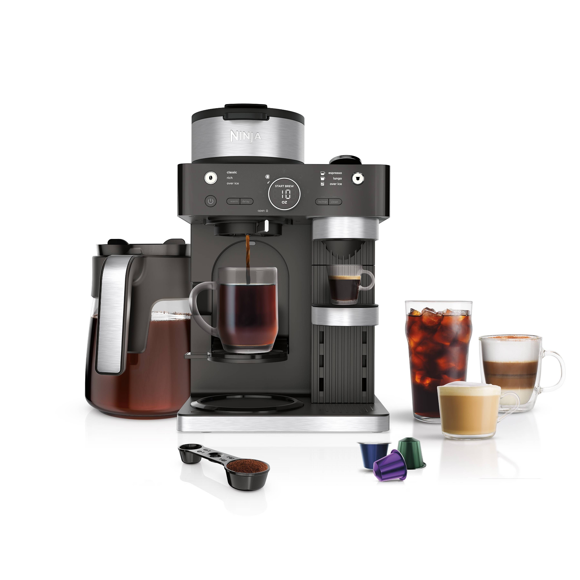 Ninja 12c/Single-Serve Espresso & Coffee Barista System Black: Stainless Steel, Dishwasher-Safe, 60oz Capacity