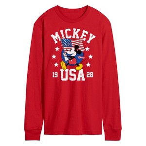 Men's - Disney - Mickey Waving Flag USA Long Sleeve Graphic T-Shirt - 1 of 3