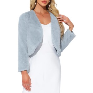 INSPIRE CHIC Women's Long Sleeve Open Front Cropped Winter Faux Fur Jacket - 1 of 4