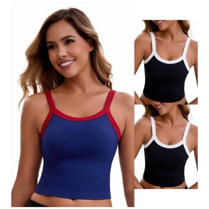 INSPIRE CHIC Women's 3 Packs Spaghetti Strap Camisole Sleeveless Contrast Color Cropped Tank Top - 1 of 4