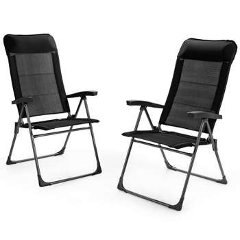 Tangkula 2PCS Outdoor Patio Folding Dining Chairs with Reclining Backrest and Headrest Black