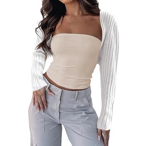 Clearlove Women's Cropped Cardigan Sweaters Crew Neck Button Down Open Front Knit Bolero Shrugs - 1 of 4