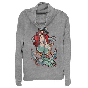 Juniors Womens The Little Mermaid Ariel Vintage Anchor Cowl Neck Sweatshirt - 1 of 3