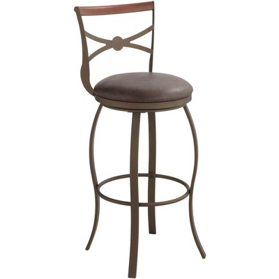 Elm Lane Bronze Swivel Bar Stool 36 3/4" High Farmhouse Modern Solid Wood Faux Leather for Kitchen Counter Island Home Patio Shed