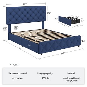 Linen Upholstered Platform Bed Frame with Adjustable Headboard and 4 Storage Drawers, Full Queen King Size, Diamond Stitched Button Tufted - 1 of 4