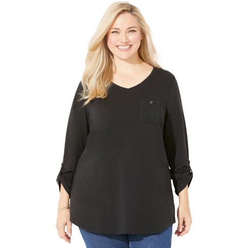 Catherines Women's Plus Size Liz&me V-neck Top - 3x, Black : Target