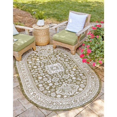 Unique Loom 3' 3 X 5' 3 Oval Indoor/outdoor Aztec Green Area Rug : Target