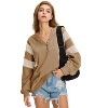 EXLURA Women's Oversized V Neck Henley Shirt Patchwork Color Block Sweatshirt Long Sleeve Button Pullover Tunic Tops - 2 of 4