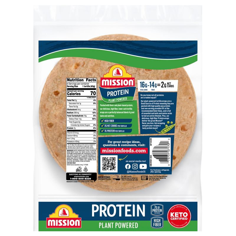Mission Vegan Protein Plant Powered Tortillas - 9oz/6ct, 3 of 11