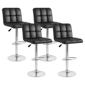 Costway Set of 4 PU Leather Bar Stool Swivel Bar Chair w/ Adjustable Height - 1 of 4