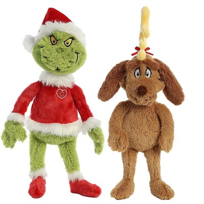 Aurora World Plush Bundle of 2 – 18″ Grinch Santa & 18″ Max with Antler, Ages 3+