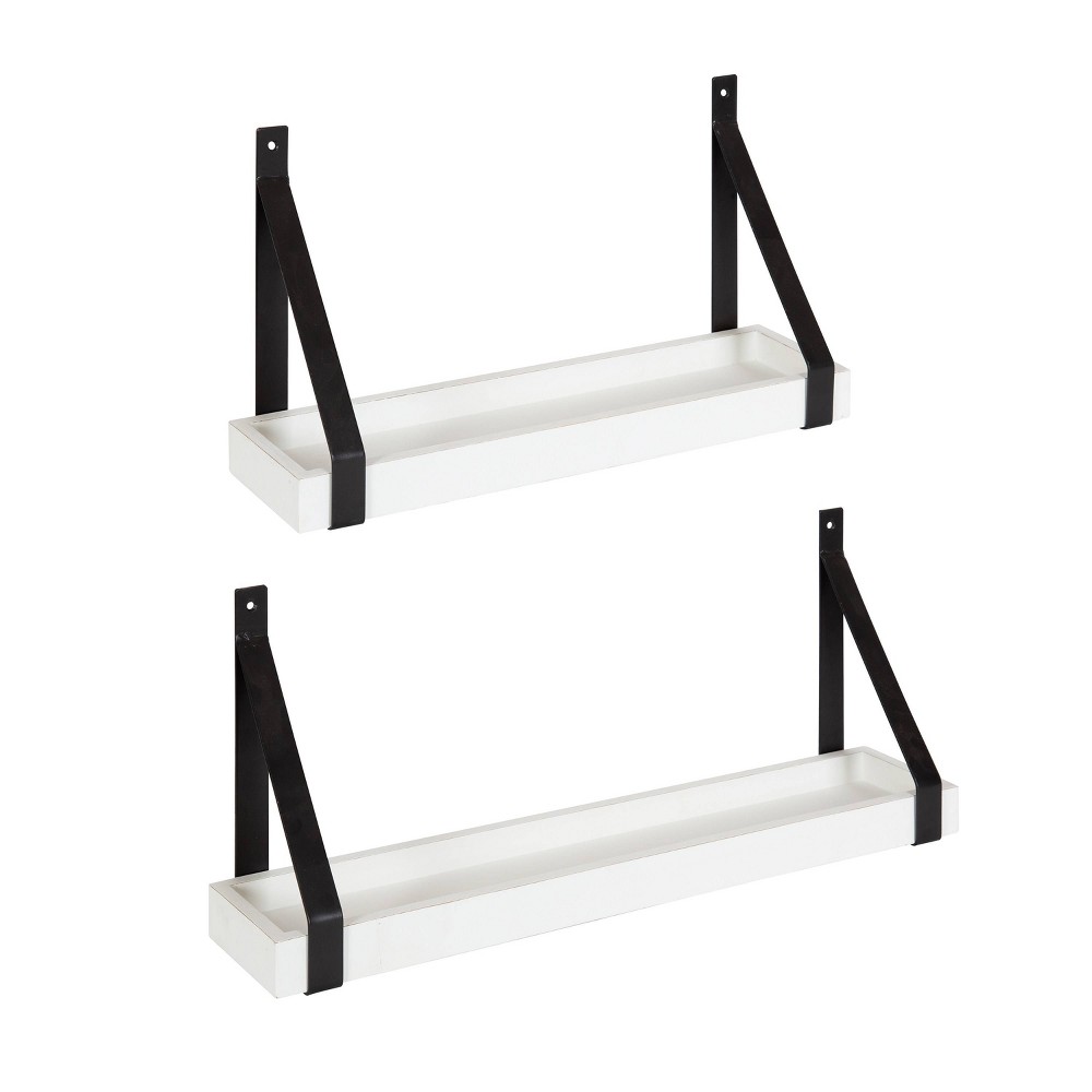 Photos - Garden & Outdoor Decoration  5" x 10" Sudbury Wood and Metal Wall Shelf Set White/Black - Kate & Laurel All Things Decor: Modern Floating Stor(Set of 2)