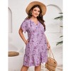 YESFASHION Women Plus Size Mini Dress Floral Casual Dress Short Sleeve Button Dress Ruffle V Neck Summer Dress - 2 of 4
