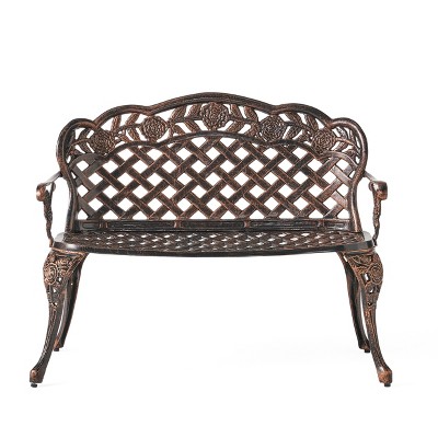 GDFStudio McMillan 42.5" Outdoor Aluminum Bench, Shiny Copper