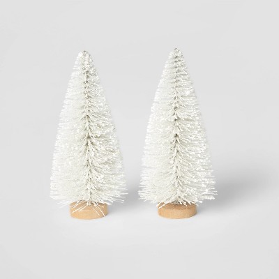 2pk Bottle Brush Christmas Tree Set Decorative Figurine White - Wondershop™